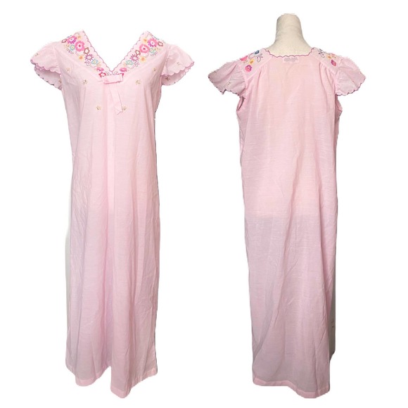 Vintage Lily Hand Embroidered Floral Shift Nightgown - Picture 2 of 5